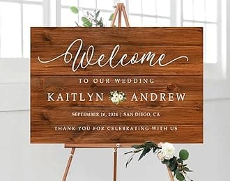 VIRAGIL Personalized Modern Welcome Sign, Gold, 18x18 inch, Wedding, Plastic, Free-Standing