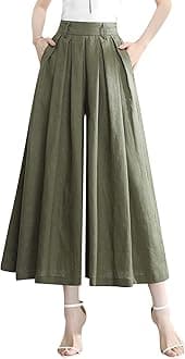 Gihuo Women' s Culottes Linen Blend Wide Leg Pants Elastic Waist Casual Palazzo Trousers with Pockets Capris