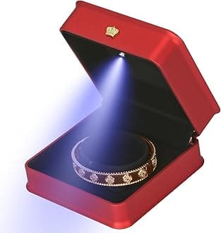 KUKUVRKUKUVR Bracelet Necklace Gift Box with LED Light, Premium PU Leather Jewellry Bangle Storage Display Holder Case for Wedding Engagement Birthday Anniversary Ceremony for Women Girl (Red)