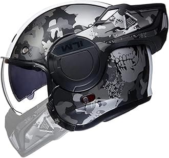 Vintage Full Face Modular Motorcycle Helmet for Adults Men ATV UTV Snowmobile with 180° Reversible Chin Guard DOT ILM-B707(Camouflage, S)