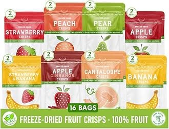 - Freeze-Dried Fruit Crisps – Healthy, Gluten-Free, Plant-Based, Crispy & Delicious Snack – Ideal for Cereal, & School On-the-Go Snacks – Mega Variety Crisps, 16 Bags (0.53 oz Each)