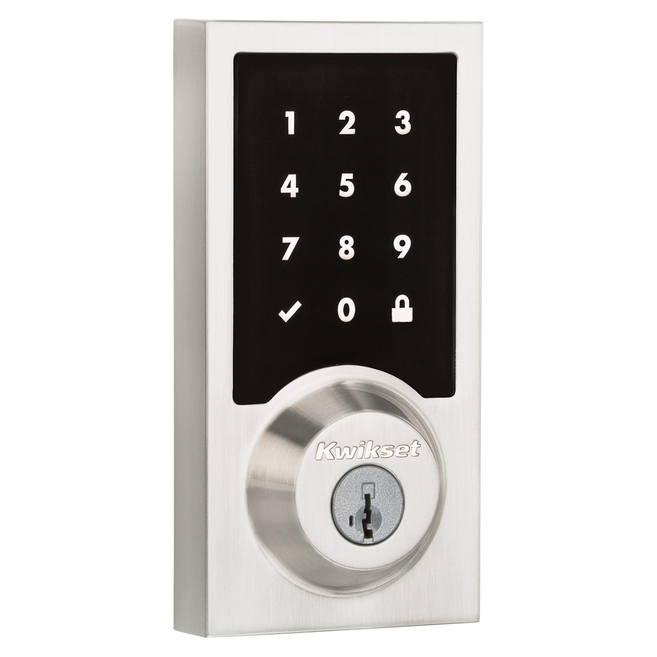 KwiksetSmartCode 916 Z-Wave Smart Lock, Keyless Entry Ring Compatible Door Lock, Touchscreen Electronic Deadbolt, SmartKey Re-Key Security, Smart Hub Required, Contemporary Satin Nickel