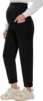 Women's Maternity Boyfriend Jeans Over Belly Stretch Comfy Loose Casual Denim Pants with Pockets for Everyday Wear