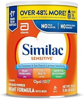 Similac Sensitive Infant Formula, for Fussiness & Gas Due to Lactose Sensitivity, Baby Formula Powder, 29.8-oz Value Can