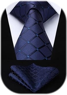 HISDERN Plaid Checkered Tie Handkerchief Woven Classic Formal Men's Necktie & Pocket Square Set