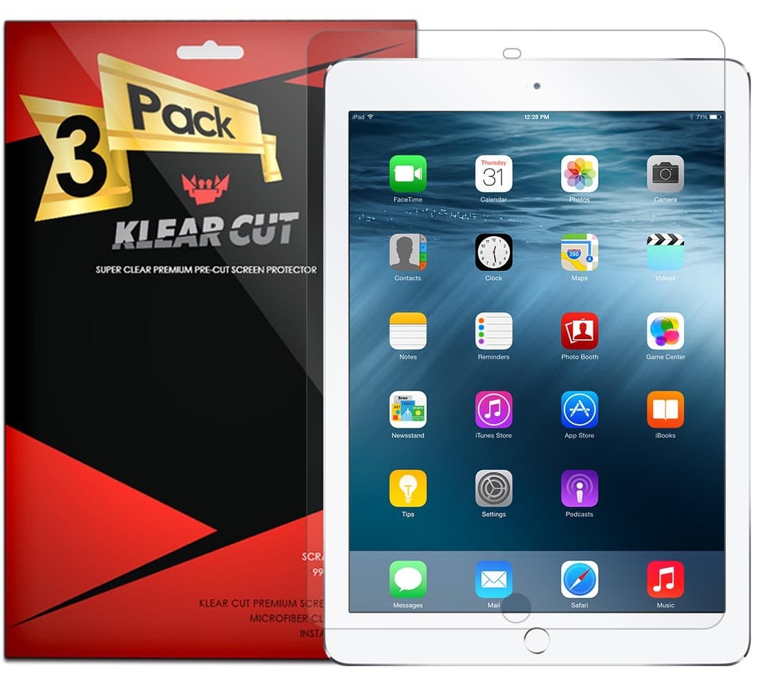Apple iPad Air 2 Screen Protector [3-Pack], Klear Cut High Definition Clear Screen Protector for Apple iPad Air 2 (2014,6th Generation) PET Film Anti-Bubble Shield