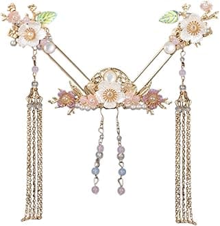 5 Pcs Flower Tassels Hairpin, Chinese Hair Pins Flower Pins for Hair, Chinese Hanfu Hairpin Rhinestone Pearl Clips Headpiece, Retro Hanfu Wedding Brides Updo Long Hair Accessories (Magpie Bridge)