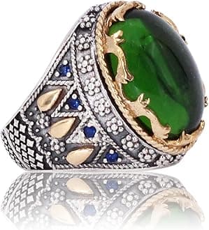 DALMARKTDALMARKT Emerald rings for men, Handmade 925 sterling silver rings for men, Vintage Turkish ring perfect Statement Ring, emerald stone ring christmas gifts for men, gifts for him Size 10