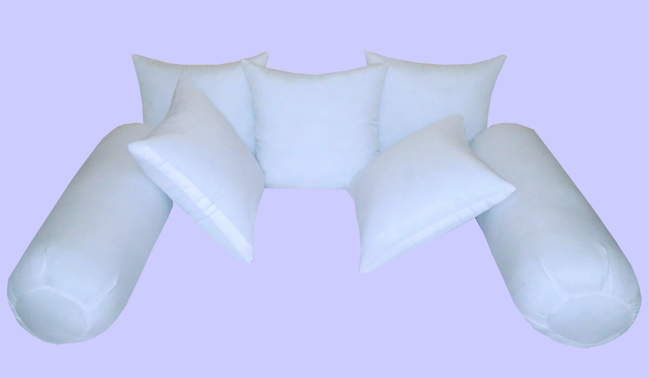 Touch Pillows Microfiber Shell Diwan Set for Bedding/Sofa Set of 5 Cushions (Size: 16x16 Inch) & 2 Bolsters Size: 09x24 Inch Color: White