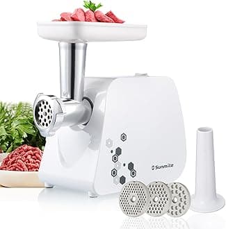 Sunmile Electric Meat Grinder and Sausage Maker - 1HP 1000W Max - Stainless Steel Cutting Blade and 3 Grinding Plates,1 Big Sausage Staff Maker, White