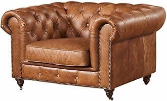 Modern & Classic Leatherette Chesterfield 1 Seater Sofa (Single- Sofa) (Brown D)