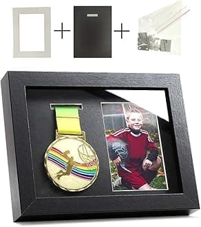 Medal Display Shadow Box - Single Medal Case - Perfect for Runners, Marathon, Race Winner, Soccer, Football, Gymnastics & All Sports (Black, 6x8)
