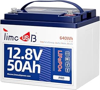 Timeusb 12V 50Ah Pro LiFePO4 Battery, 15000+ Cycles Timeusb Battery with Grade A Battery Cells, Built-in 50A BMS, Deep Cycle Lithium Battery Perfect for RV, Boat, Fishing Finder, Trolling Motor, Kayak