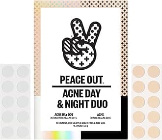 PEACE OUT Acne Day & Night Duo, Invisible Hydrocolloid Pimple Patches for Daytime + Healing Overnight Acne Dots, Clear Blemishes Fast with 2% Salicylic Acid (20 count)