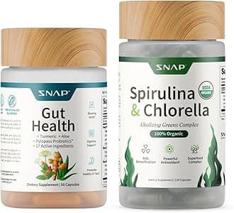 Snap Supplements Gut Health Lipase Supplement & Organic Spirulina Chlorella Bundle–Probiotic + Greens–Supports Digestion, Detox, Energy & Immune Health, 50 + 120 Vegetarian Capsules (1 Month Supply)