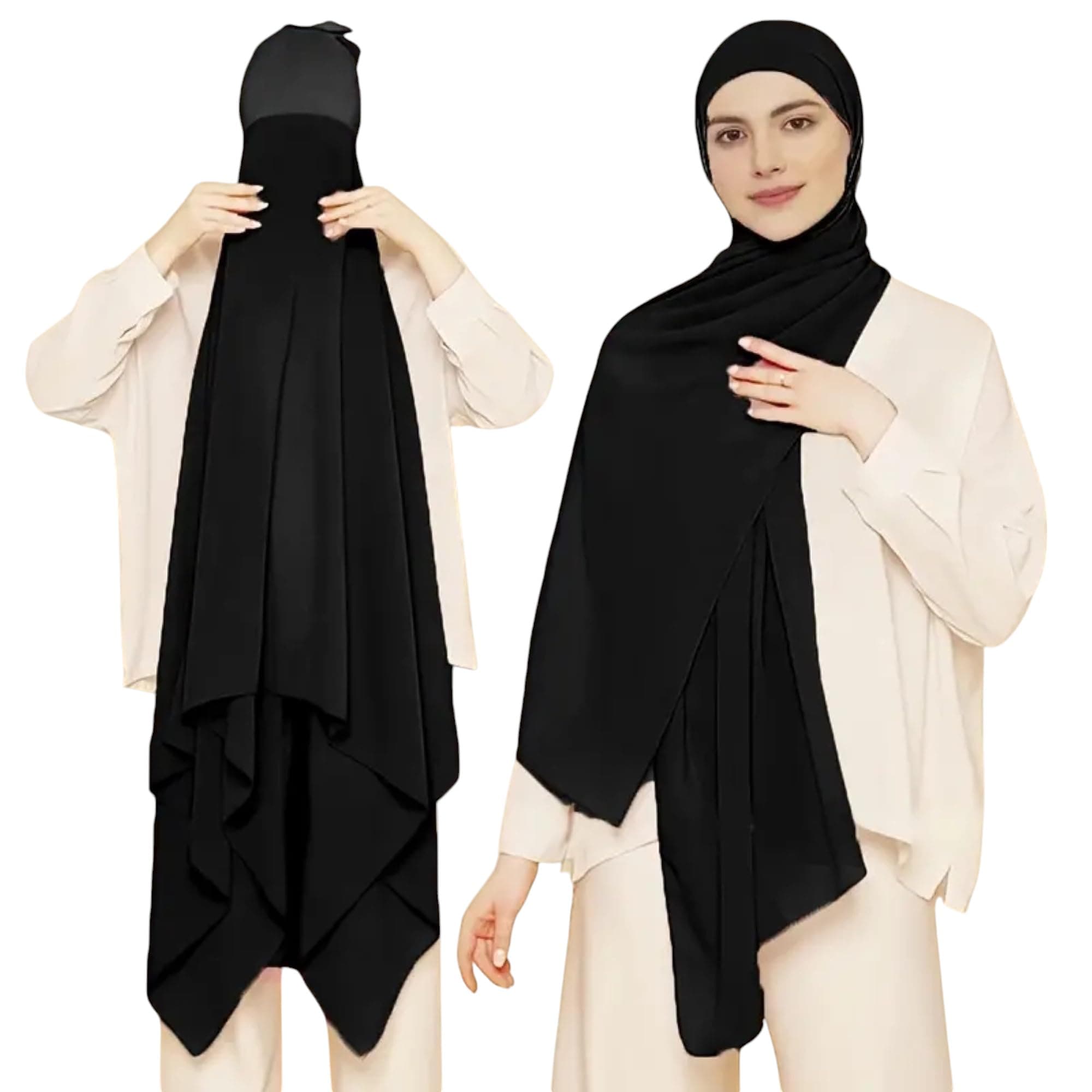 GenericInstant Hijab with Undercap - Solid Color Stretchy Pullover Headscarf, Lightweight Breathable Head Wrap for Women, Sunscreen Hijab for Outdoor Wear, One Size - 70 x 175 cm (Black)