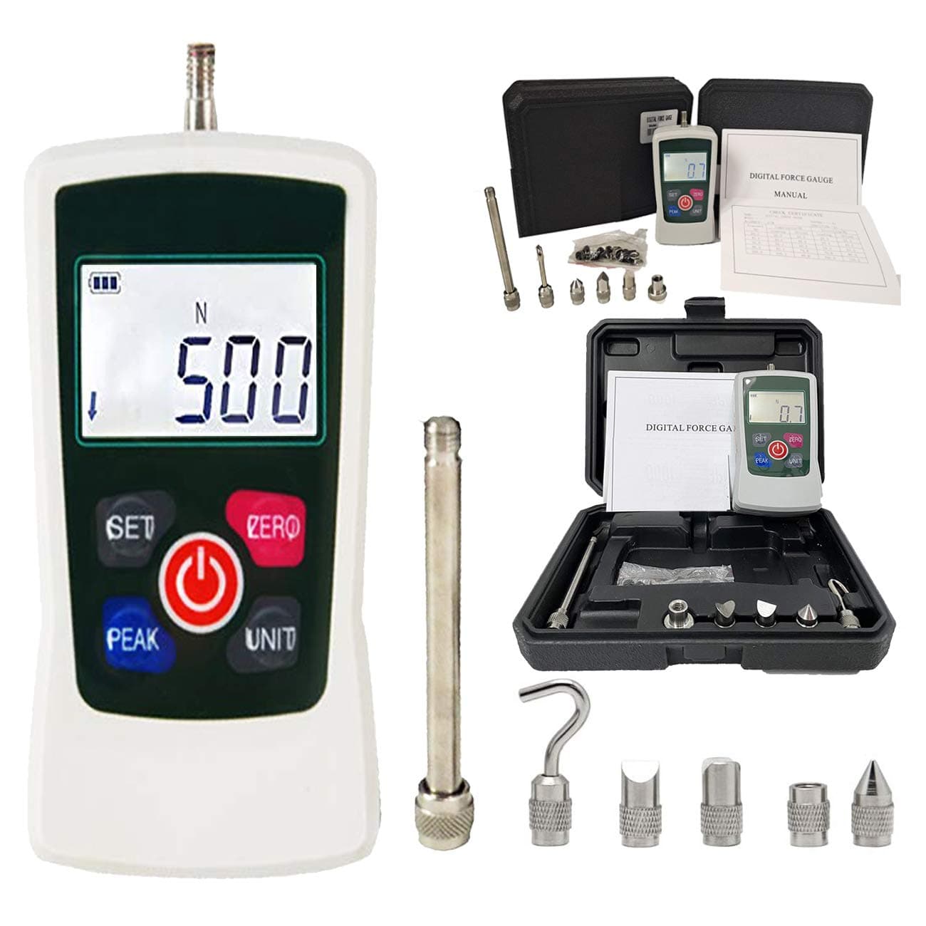 Force Gauge 500N Digital Force Gauge Push and Pull Tester Meter Dynamometer with 500N 50Kgf 110Lbf 1800Oz for Lab Force Test Destructive Test
