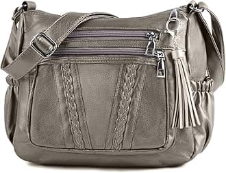 Crossbody Bags For Women Pocketbooks Soft PU Leather Purses and Handbags Multi Pocket Shoulder Bag, Antique Silver, Medium