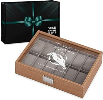 Maverton Personalised Watch Box for Men - Wooden Watch Case with Engraved Personal Glass Lid - Stylish Elegant Watch Holder for 12 Watches - A Gift for Men on Birthday - watch collection