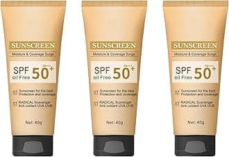 Hydrating Mineral Sunscreen SPF50+ PA+++ Oil Free Suncream for Face, Tinted Mineral Sunscreen for Oily Skin, Waterproof & Long-Lasting Sunblock (3pc)