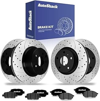 AutoShack Front & Rear Drilled & Slotted Brake Rotors Ceramic Brake Pads Replacement for INFINITI G37 G35 M35 EX35 Q40 G25 QX50 M45 Nissan 370Z 350Z E-Coated 12-PC Brake Kit ShadowGuard
