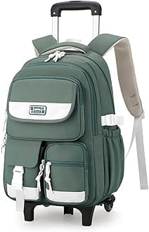 Solid Color Girls Rolling Backpack with Wheels Schoolbag Elementary School Student Trolley Daypack