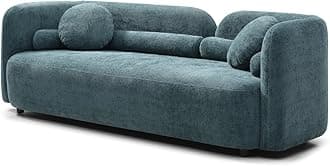 Japandi Style Boucle Sofa, Modern Tight Curved Back Sofa, Minimalist Style Comfy Couch for Living Room Apartment (Green + Chenille)