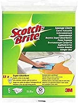 Scotch-Brite Sponge Cloth, Yellow, 5 Sponges - Ideal Everyday Washing up Sponge for Kitchen, Bathroom, and Household, use on Non-Stick Cookware and Glass