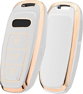 ELOHEI for Audi Key Fob Cover, Special Soft TPU Key Case Cover Protector Compatible with Audi A6L A6 A7 A8 Q7 Q8 E-Tron 2018-2022 A3 S3 S6 SQ7 RS6 S7 RS7 Smart Key(Gold Edge White)