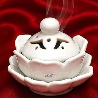 SIGNAMIO Sambrani Dhoop Stand - Ceramic Dhoop Holder for Pooja Room Decoration Items - Elegant and Durable Design - White