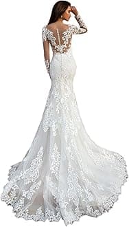 WaterDressBeach Wedding Dresses for Bride 2022 Long Sleeve Lace Boho Bridal Gowns for Women WDW001