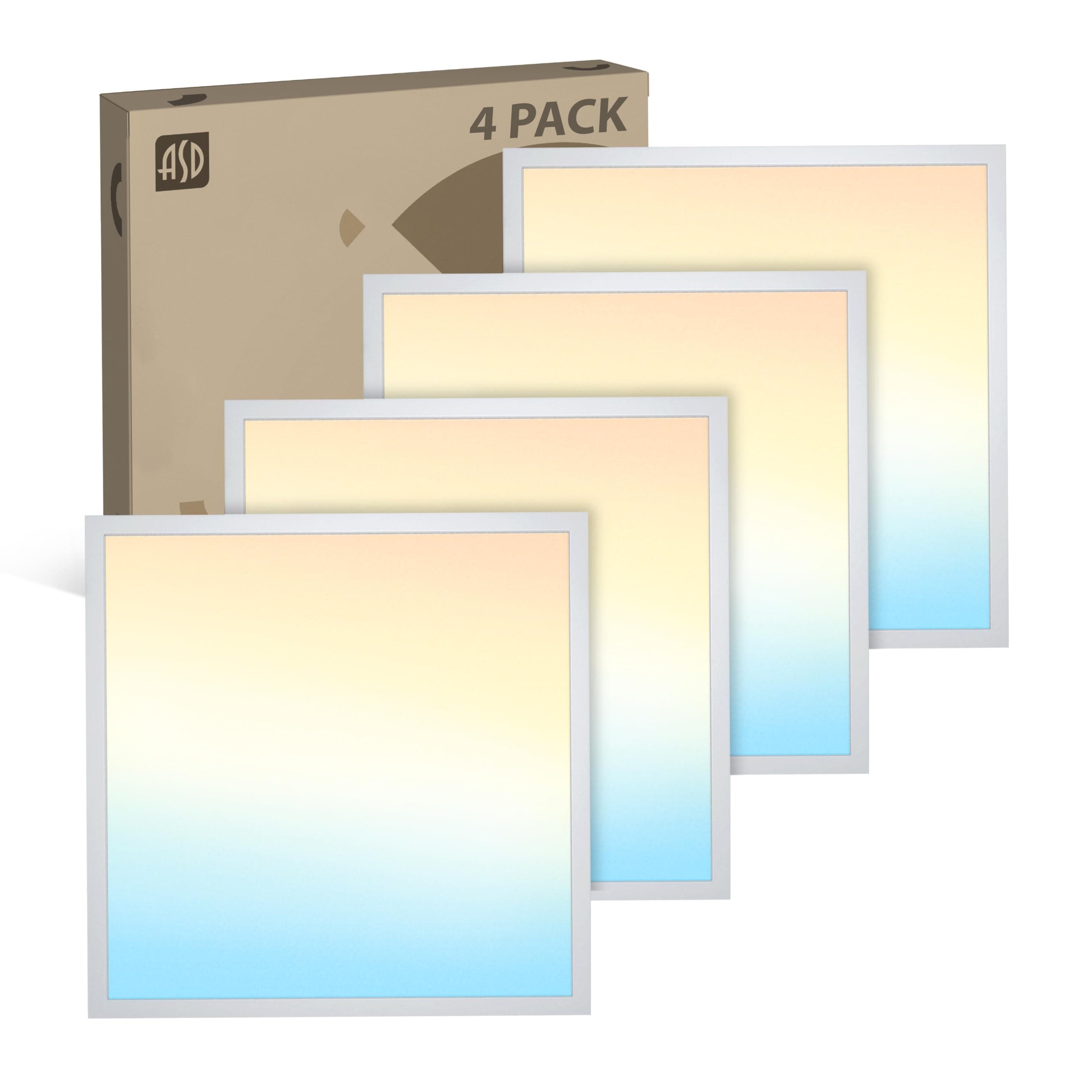 ASD 4 Pack 2x2 LED Flat Panel Light - 20/25/30W UL DLC | 3761LM 3500K 4000K 5000K Selectable Dimmable 2x2 LED Drop Ceiling Light Fixture | 2 x 2 Commercial Recessed Lay in Troffer Lights for Office