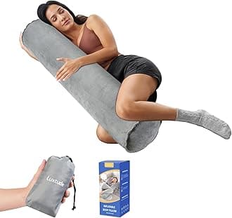 Luxtude Inflatable Body Pillow for Adults Kids, Travel Body Pillow with Soft Velvet, 35Inch Long Bolster Pillow for Bed, Round Cervical Roll Cylinder Pillow for Sleeping, Back, Neck etc.