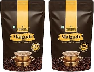 Continental Malgudi Filter Coffee 500gm Pouch (PACK OF 2) | (80% Coffee - 20% Chicory) | Traditional South Indian Filter Coffee Powder | Freshly Roasted Ground Coffee | 500gm*2-1kg