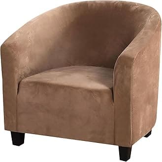 Mingfuxin Velvet Tub Chair Slipcover, High Stretch Club Chair Covers Washable Armchair Sofa Couch Covers Slipcovers Furniture Protectors for Dining Living Room Office(Leather Color, Velvet)
