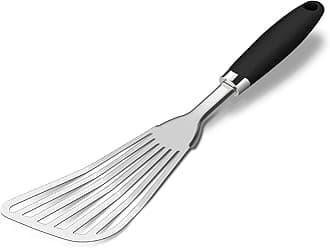 304 Stainless Steel Fish Spatula, Non-Slip Ergonomic Handle Slotted Spatula, Black