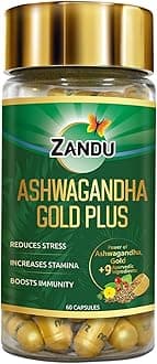 Zandu Ashwagandha Gold Plus, Made with Gold, Ashwagandha, Safed Musli, Shilajit & Other Ayurvedic Ingredients, Helps to Boost Stamina, Strengthens Immunity, 60 Caps