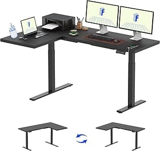FLEXISPOTL-Shaped Standing Desk 71 x 48 Inch Dual Motor Electric Corner Computer Table - Height Adjustable Sit Stand Up Home Office Desk with Splice Board, Black