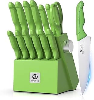 Knife Set with Block, Sharp Knife Sets with Built-in Sharpener, Japanese Stainless Steel Kitchen Knife Set with Non-Slip Ergonomic Handle, Dishwasher Safe, Best Holiday Gift, Teal Green