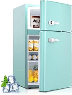 Kismile Mini Fridge with Freezer,3.2 Cu.Ft Compact Mini Refrigerator with Double 2 Door,Adjustable Temperature,Full Size for Home,Kitchen,Dorm,Apartment,Retro Green