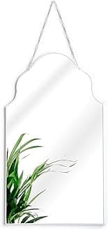 Decorative arched wall mirror, Metal Frame Wall Mounted Mirror With Chain for Home Decor, Bedroom, Bathroom, Living Room or Hallway Wall Mirror with white Rim with chain (White) 40cm