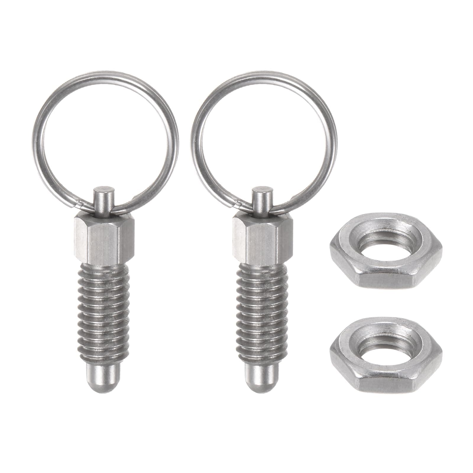 sourcing map 2Pcs Spring Plunger with Pull Ring M6x1 Thread Size 0.47" Thread Length Pin Dia.4mm Round Head Stainless Steel Non-Locking Retractable Index Plunger for Industrial Equipment