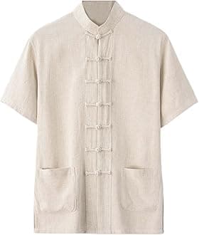 Shirts for Mens Short Sleeve Button Down Chinese Kung Fu Tai Chi Shirts Traditional Front Placket Tang Suit