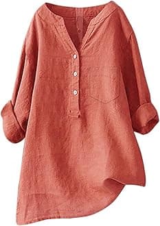 Linen Shirts for Women 2025 Buttons V Neck Cloths Long Sleeve Pockets Tshirt Trendy Dressy Blouses Casual Tunic Tops