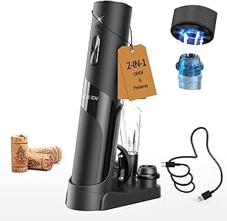 CIRCLE JOY Rechargeable Wine Opener Electric Wine Bottle Opener 7-in-1 Wine Gift Set with Electric Vacuum Pump, Charging Station, Foil Cutter, Wine Aerator Pourer and 2 Wine Stoppers