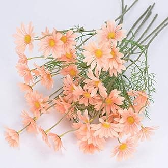 OUKEYI Artificial Flowers 12 Bundles Artificial Silk Daisy Fake Flowers UV Resistant Outdoor Fake Wildflowers with Stems Greenery Shrubs Plants Arrangements for Home Garden for Decoration (champagne)