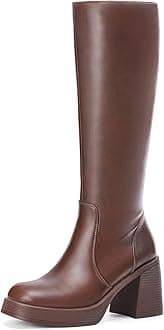 Black Knee High Boots for Women - Wide Calf Platform Tall Boots Square Toe Chunky Block Heeled Gogo Boots