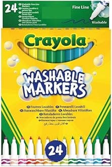 CRAYOLA 24 Washable Fine Tip Assorted School Leisure Marker Pens, Coloured /