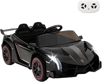 GYMAX Kids Ride on Car, 12V Battery Powered Licensed Lamborghini Car with Remote Control, Music, 3 Speeds, AUX/USB &Safety Belt, Children Electric Vehicle for 3-8 Years Old (Black)