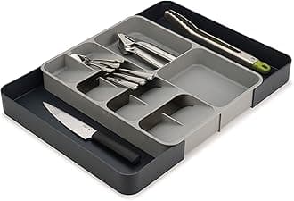 Joseph Joseph DrawerStore Expanding Flatware Cutlery, Utensil & Gadgets Organiser, Expandable in Drawer Space Saving Tray- Grey